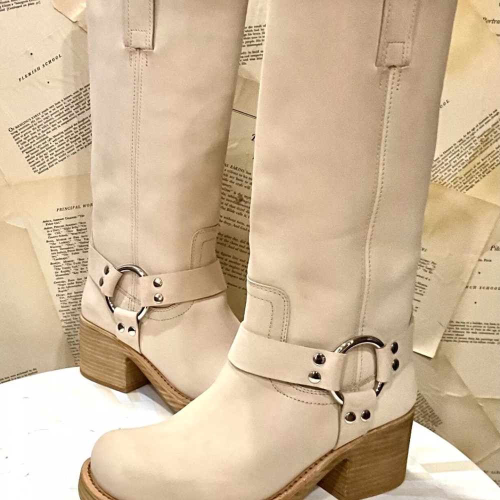 Free People Jeffrey Campbell Kira Reflection Boot Harness Ivory Nubuck Leather - Picture 3 of 10